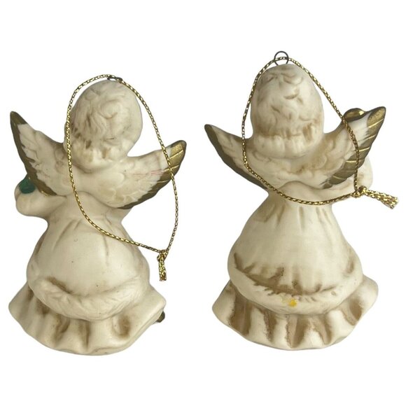 6 Homco Angel Tree Ornaments Complete Set Bisque Porcelain Made in Taiwan VTG - Picture 3 of 10